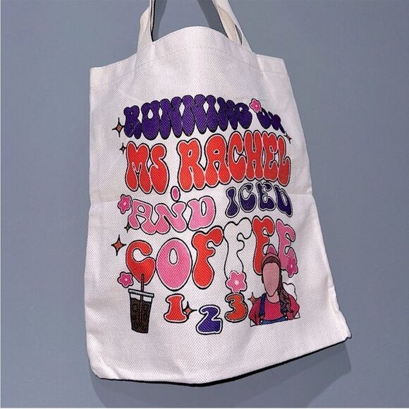 RUNNING ON MS. RACHEL AND ICED COFFEE TOTE BAG - Picture 1 of 2